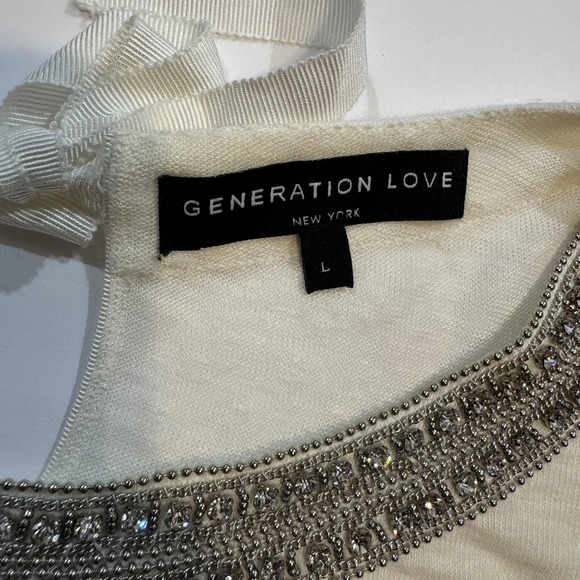 Generation Love Shirt Womens Large White‎ Sleeveless Embellished Beaded Top Chic - Picture 3 of 5